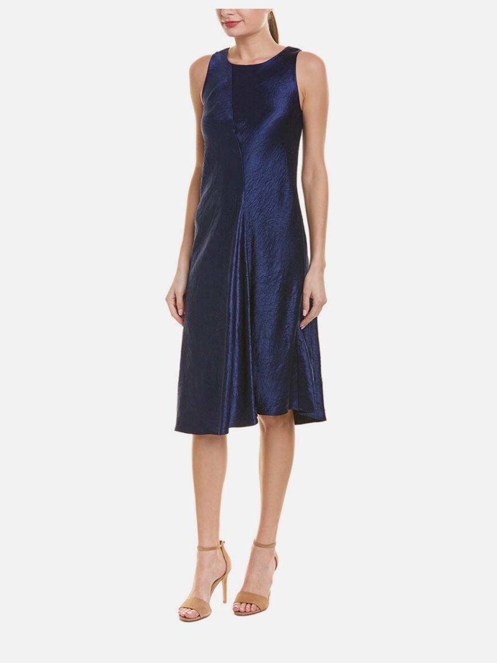 New Vince Asymmetrical Crinkled Satin Dress In Ink
